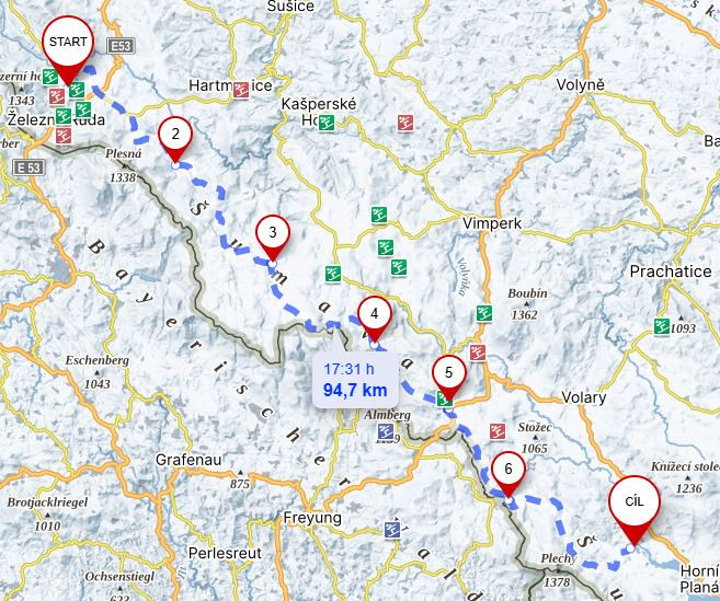 Durchquerung des gesamten Šumava auf dem Langlauf-Langlauf-Langlauf